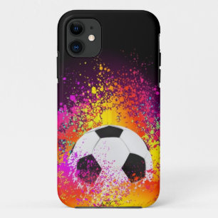 Neon Voetbal met zwarte achtergrond iPhone 11 Hoesje