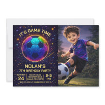 Neon Voetbal Verjaardag Foto Uitnodiging
