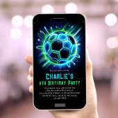 Neon Voetbal Verjaardag Uitnodiging Jongens Neon V