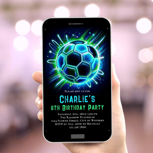 Neon Voetbal Verjaardag Uitnodiging Jongens Neon V