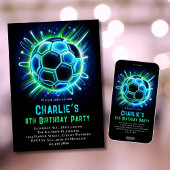 Neon Voetbal Verjaardag Uitnodiging Jongens Neon V