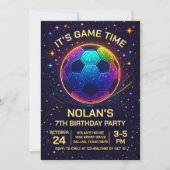 Neon Voetbal Verjaardagsuitnodiging Kaart (Voorkant)