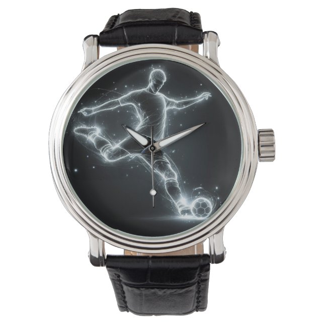 Neon voetbalspeler op zwart horloge (Voorkant)