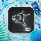 Neon voetbalspeler op zwart papieren bordje (Feest)