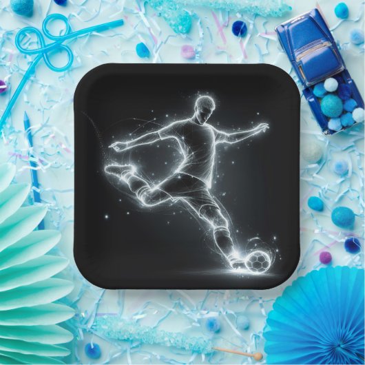 Neon voetbalspeler op zwart papieren bordje (Feest)