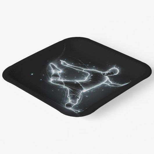 Neon voetbalspeler op zwart papieren bordje (Gebogen)