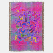 Neon Volkskunst Rosemaling Vogel & Bladeren Deken (Voorkant Verticaal)