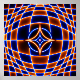 Neon Vortex Ster Optische Illusie – Blauw Oranje G Poster