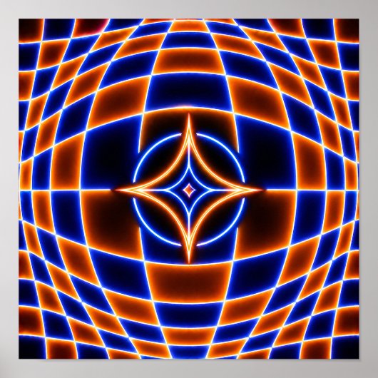 Neon Vortex Ster Optische Illusie – Blauw Oranje G Poster (Voorkant)