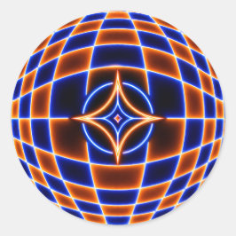 Neon Vortex Ster Optische Illusie – Blauw Oranje G Ronde Sticker