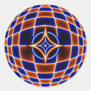 Neon Vortex Ster Optische Illusie – Blauw Oranje G Ronde Sticker