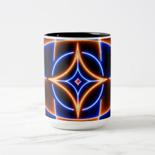 Neon Vortex Ster Optische Illusie – Blauw Oranje G Tweekleurige Koffiemok