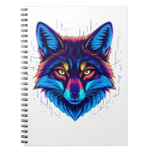 Neon Vos Gezicht – Levendig Gloeiend Design Notitieboek (Voorkant)