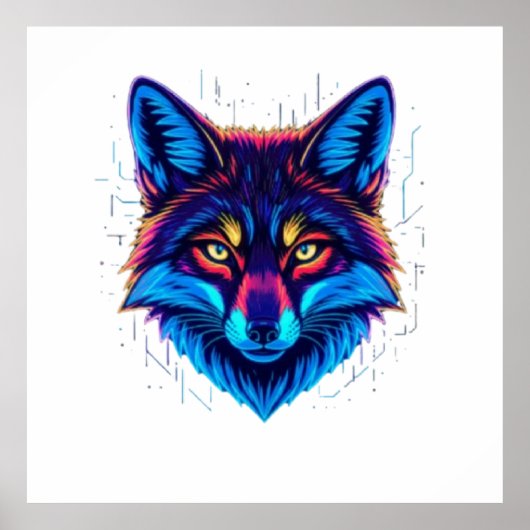 Neon Vos Gezicht – Levendig Gloeiend Design Poster (Voorkant)