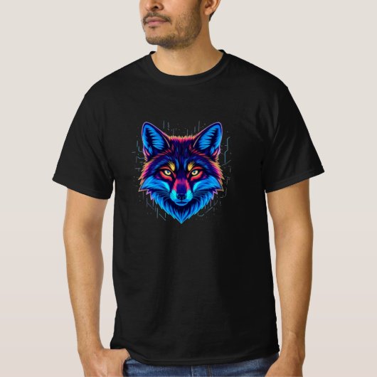 Neon Vos Gezicht – Levendig Gloeiend Design T-shirt (Voorkant)