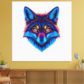 Neon Vos Gezicht – Levendig Gloeiend Ontwerp Canvas Afdruk (Insitu (Woonkamer))