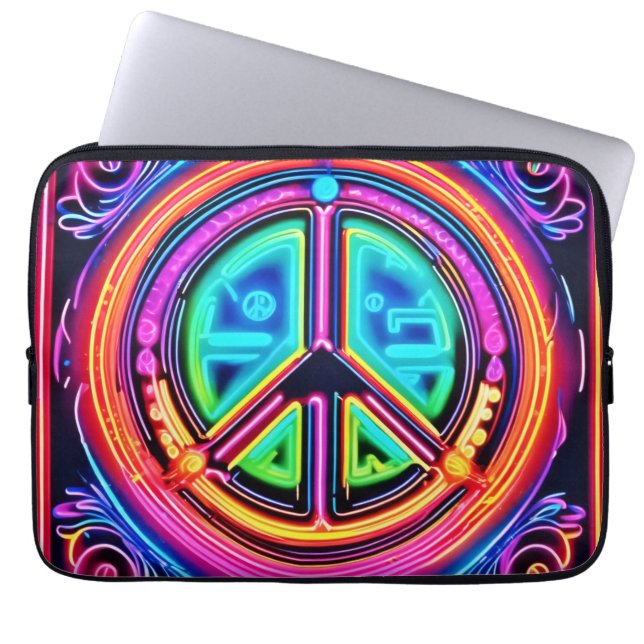 Neon Vredesmandala Laptop Sleeve (Voorkant)