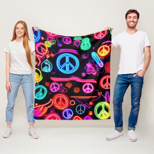 Neon Vredessymbool Patronen Fleece Deken (In situ)