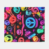 Neon Vredessymbool Patronen Fleece Deken (Voorkant (Horizontaal))