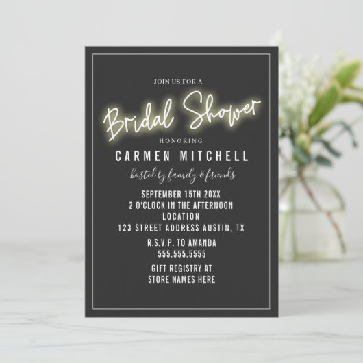 Neon Vrijgezellenfeest Wit Teken Grijze Achtergron Kaart (Staand voorkant)