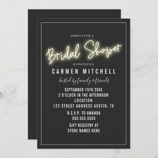 Neon Vrijgezellenfeest Wit Teken Grijze Achtergron Kaart (Voorkant / Achterkant)