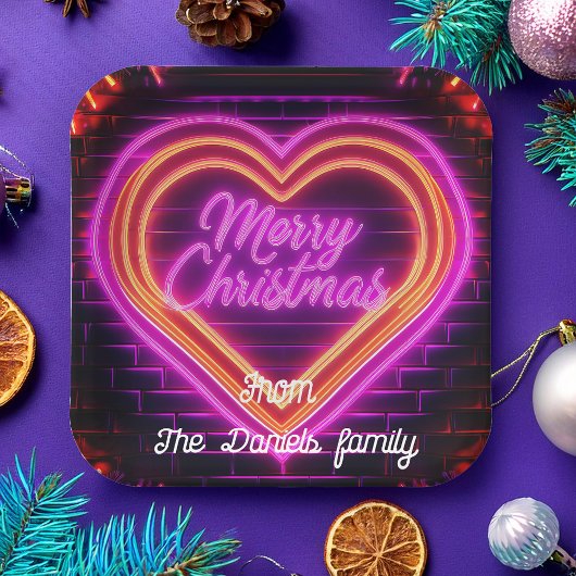 Neon Vrolijk Kerstfeest Papieren Bordje