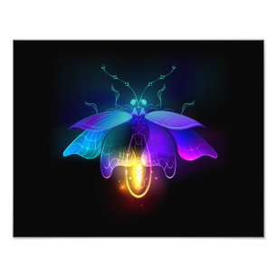 Neon vuurvlieg op zwart foto afdruk