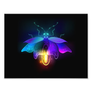 Neon vuurvlieg op zwart foto afdruk