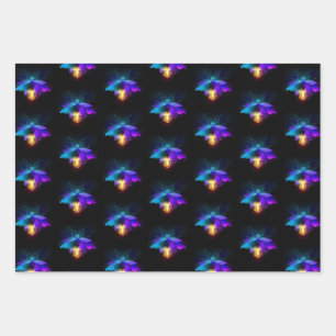 Neon vuurvlieg op zwart inpakpapier vel