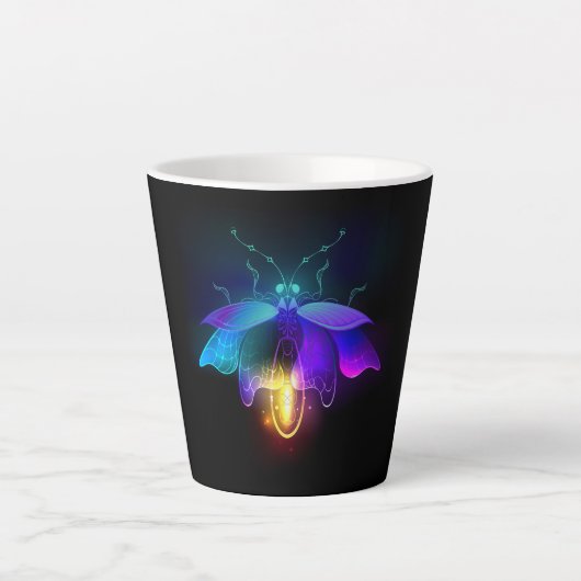 Neon vuurvlieg op zwart latte mok (Voorkant)
