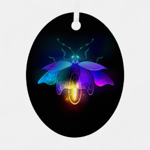Neon vuurvlieg op zwart metalen ornament