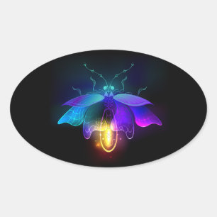 Neon vuurvlieg op zwart ovale sticker
