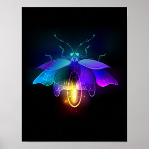 Neon vuurvlieg op zwart poster