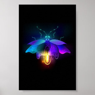 Neon vuurvlieg op zwart poster