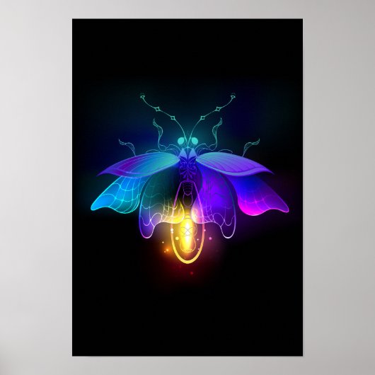 Neon vuurvlieg op zwart poster (Voorkant)