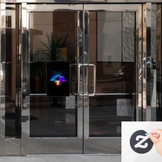 Neon vuurvlieg op zwart raamsticker (Kantoordeur)