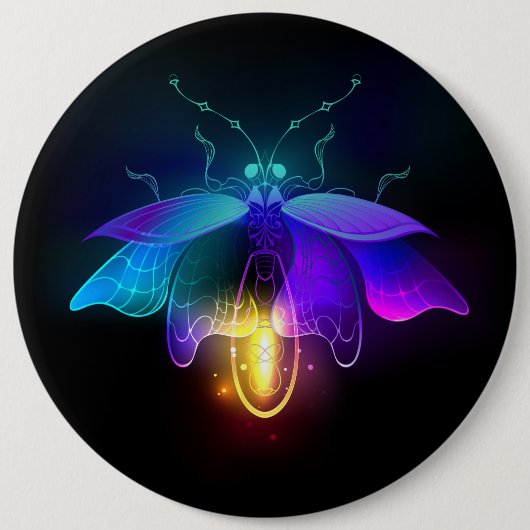 Neon vuurvlieg op zwart ronde button 6,0 cm (Voorkant)