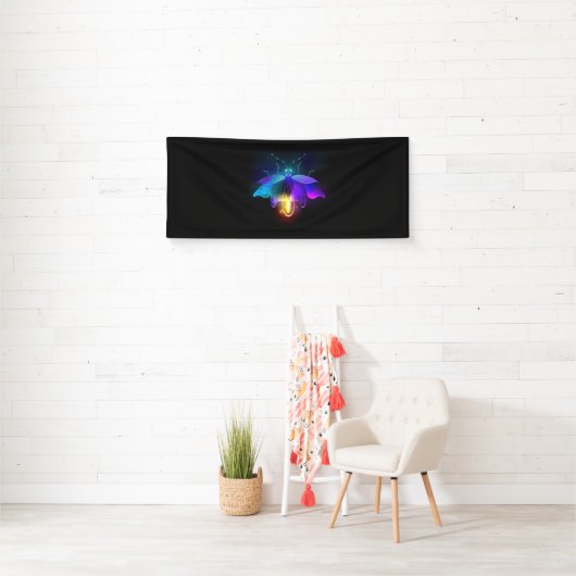 Neon vuurvlieg op zwart spandoek (Insitu)