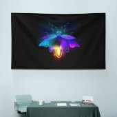 Neon vuurvlieg op zwart spandoek (Beurs)