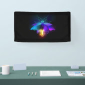 Neon vuurvlieg op zwart spandoek (Beurs)