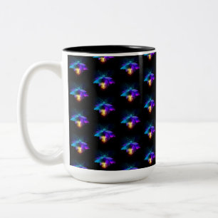 Neon vuurvlieg op zwart tweekleurige koffiemok