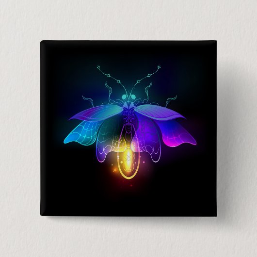 Neon vuurvlieg op zwart vierkante button 5,1 cm (Voorkant)