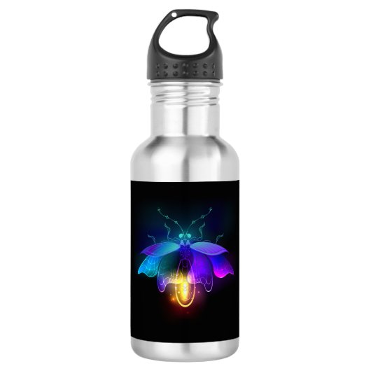 Neon vuurvlieg op zwart waterfles  (Voorkant)