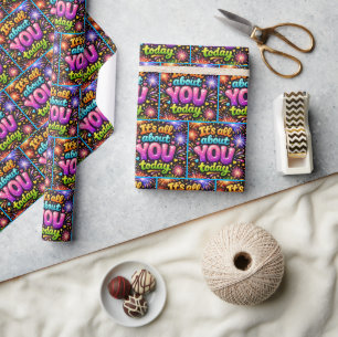Neon Vuurwerk met Sterren en Harten Cadeaupapier