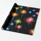 Neon vuurwerk op zwart cadeaupapier (Uitgerold)