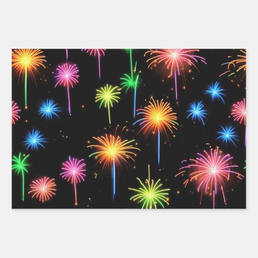 Neon vuurwerk op zwart inpakpapier vel (Voorkant 2)