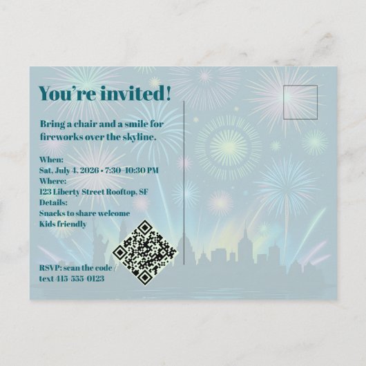 Neon Vuurwerk Uitnodiging • 1776–2026 Viering (Achterkant)