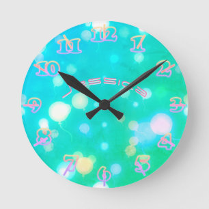 NEON Wall Clock Turquoise PINK SKY Persoonlijk Ronde Klok
