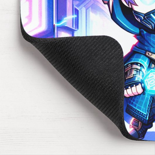Neon Warrior – Chibi Cyber Ninja Mousepad Muismat (Hoek)