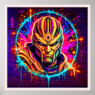 Neon Warrior Power Art Poster
